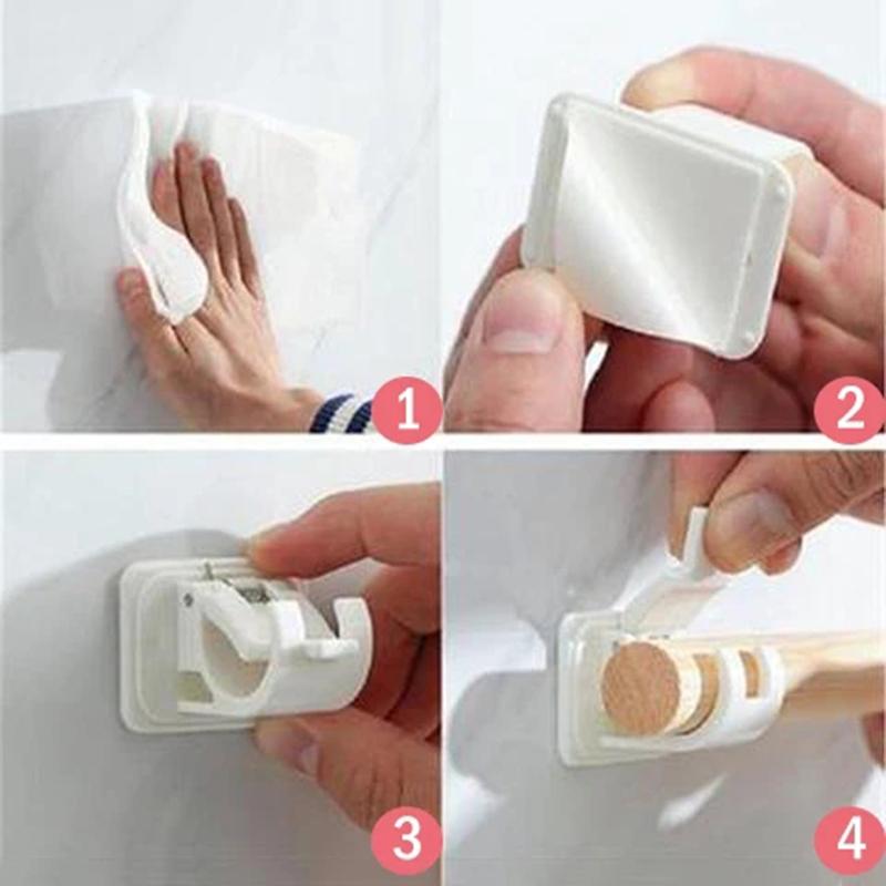 2pcs Self Adhesive Curtain Rod Bracket Punch-free Curtain Rod Clip Nail-Free Adjustable Shower Curtain Rod Hanging Holder