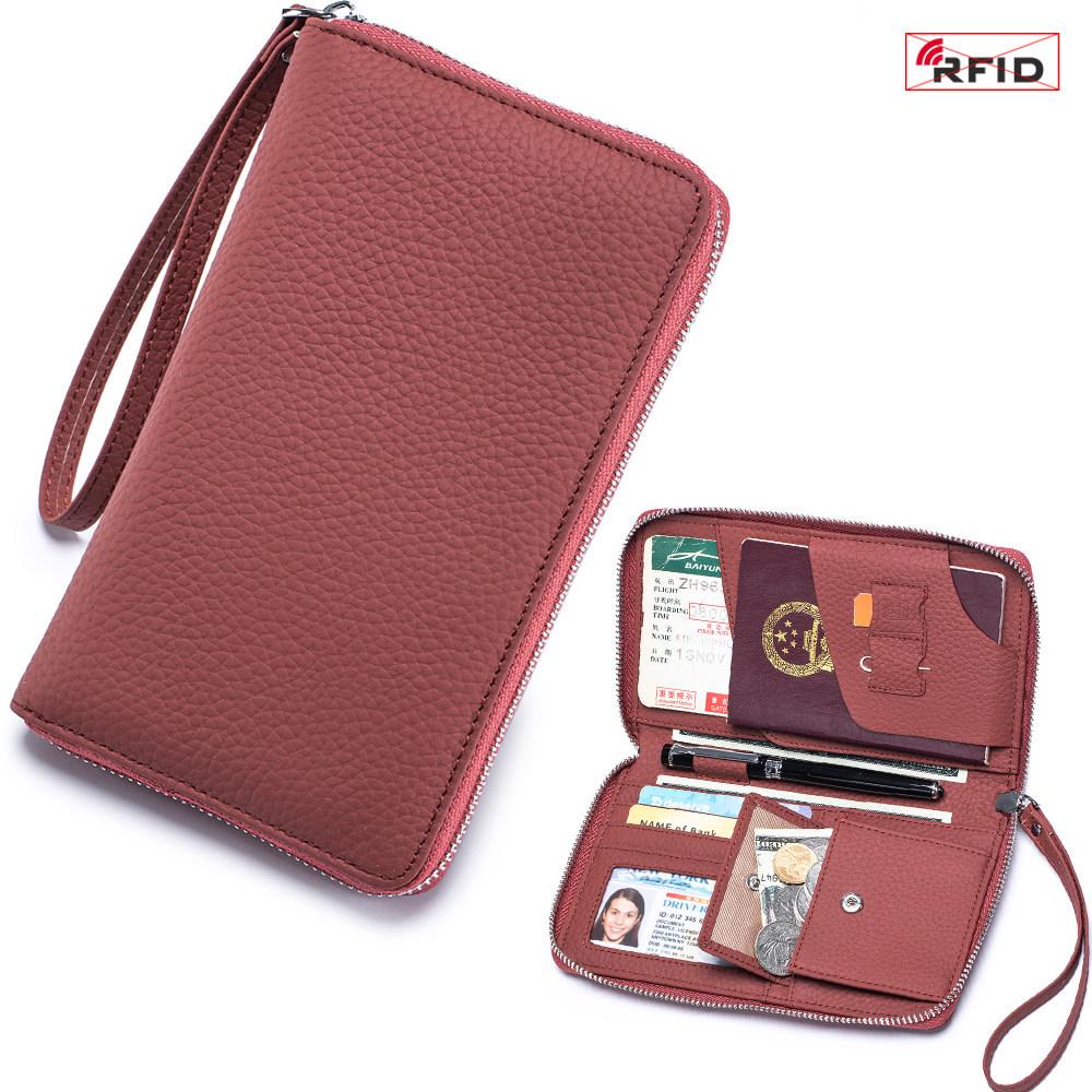 Genuine Leather Women's Anti-Theft Passport Holder & Large Capacity Wallet