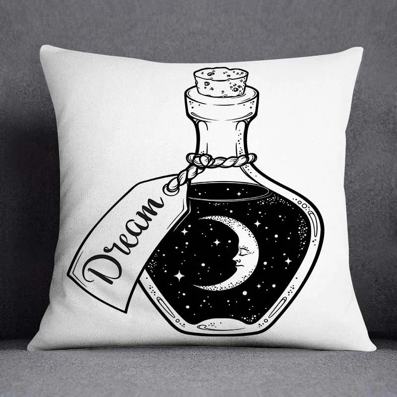 Vintage Dark Gothic Black Cat Throw Pillow Cushion Cover Witch Moon Pumpkin Case Home Sofa Decor Autumn Party Gift Peach Skin