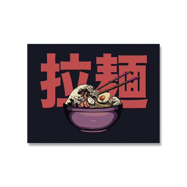 Japon Hokusai Ramen Duvar Baskı Resimleri Vintage Büyük Dalga Kapalı Kanagawa Posterler Sanat Tuval Boyama Mutfak Mağazası Dekor