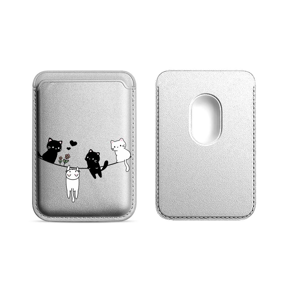 Cute Kitten Leather Card Wallet Cover Phone Card Holder Magnetic Case Suitable For All iPhone For Magsafe Card Phone Back Bag
