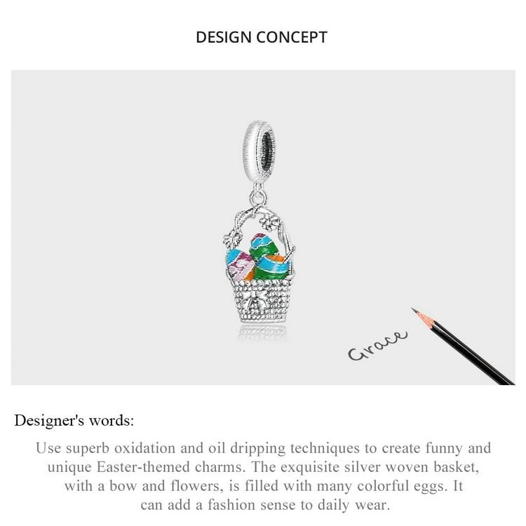 WOSTU 925 Sterling Silver Easter Egg Basket Flowers Charm Bead Pendant Fit Original Bracelet Necklace For Women Jewelry