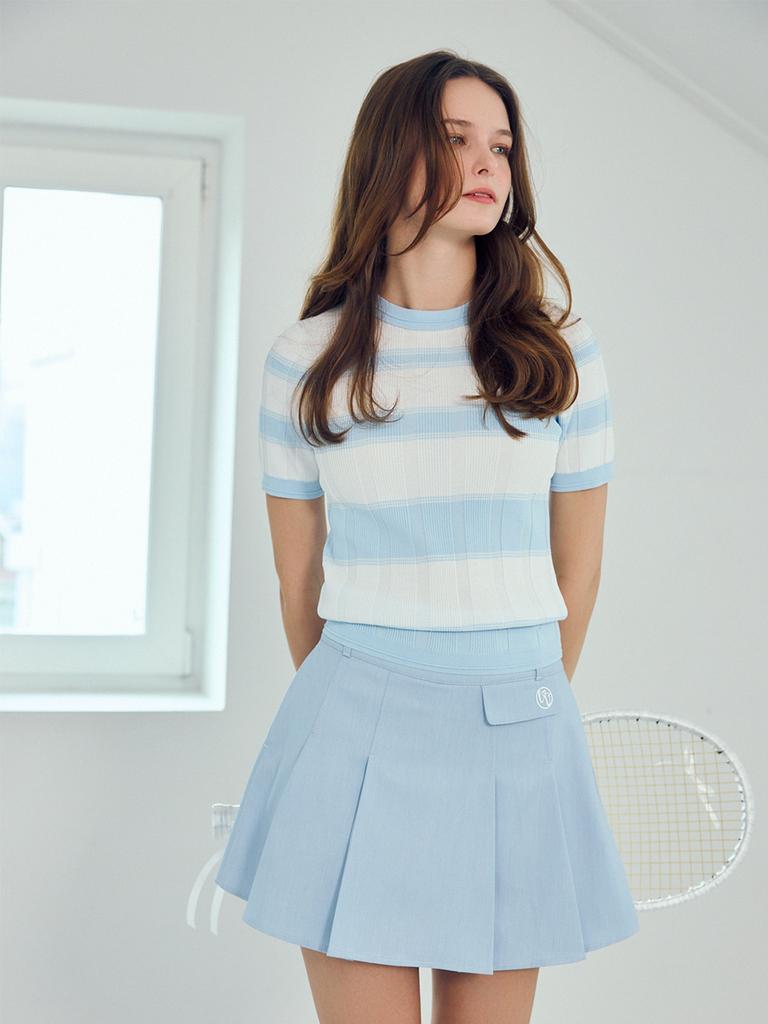 LORDLOAR Denim-Like Pleated Skirt Skyblue