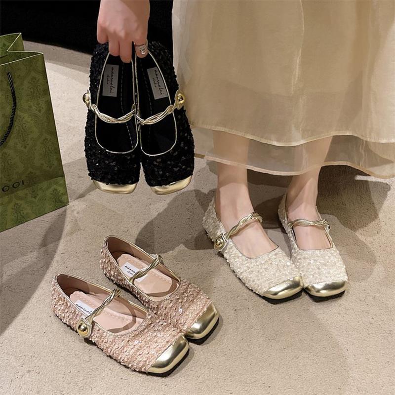 Fashion Ladies' Ballet Flats Elegant Solid Color Bling Mary Janes Shoes Women Spring Autumn Buckle Strap Party Flats Luxury Woman Shoes