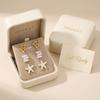 Gold Color Coral Starfish Dangle Earrings for Women Trendy White Enamel Lustrous Imitation Pearl Drop Studs Pretty Beach Jewelry