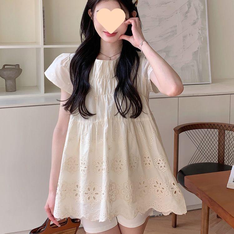 

Stylish Summer Maternity Two-Piece Set: Loose Doll Shirt & Belly Support Shorts M 90-115cm