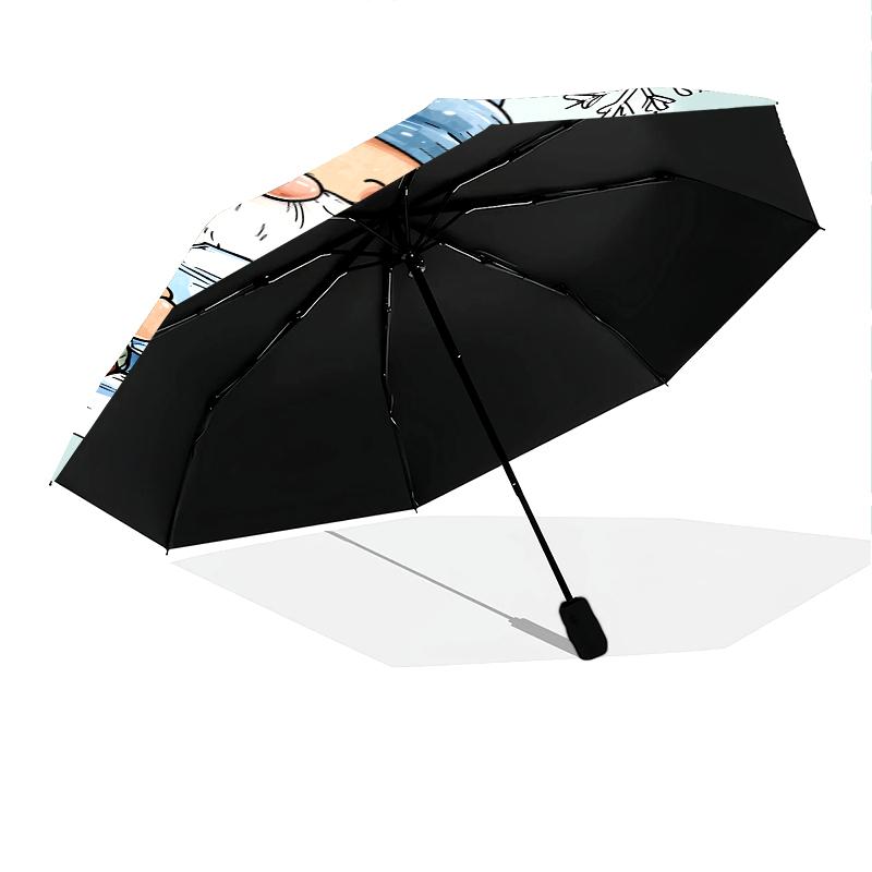 Cartoon Snowman Pattern, Automatic Folding Umbrella, Portable and Foldable Design, 8 Ribs, a Christmas or Birthday Gift.