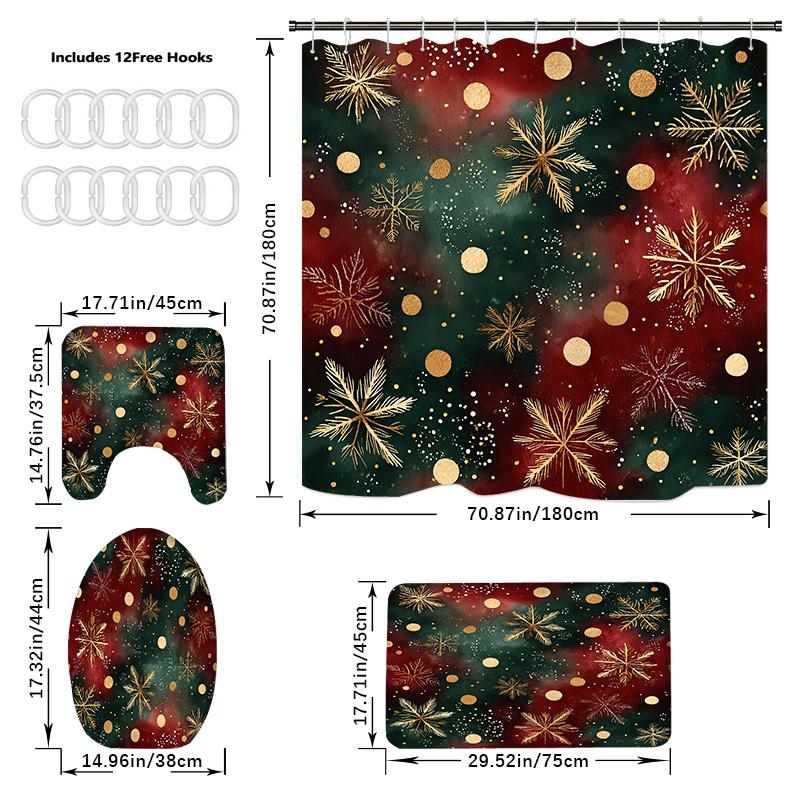 4PCS Shower Curtain Sets With Shower Curtain And Rugs Toilet Lid Rug U Shape Mat And Bath Mat Bathroom Set With 12 Hooks