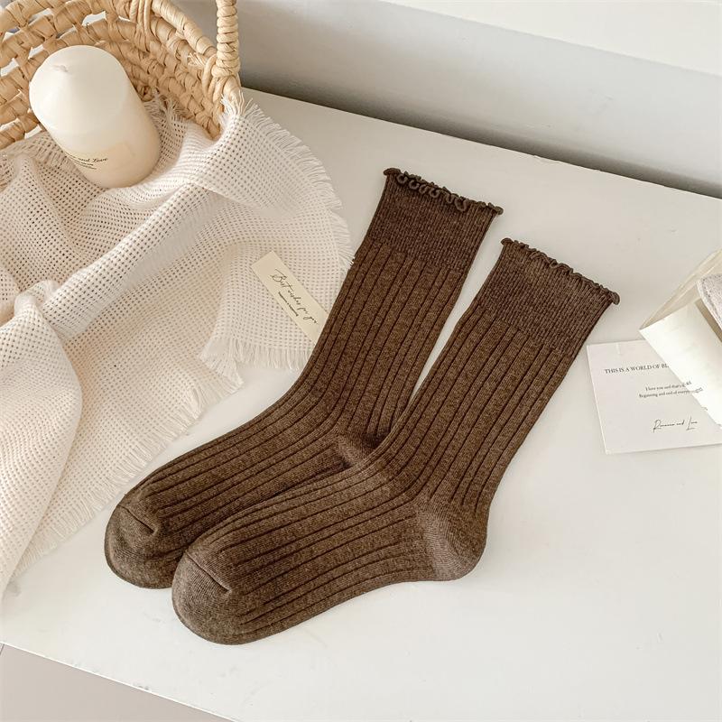Autumn Sweet Fungus Edge Socks Soft And Glutinous, Versatile Sweat-Absorbing Breathable Pile Socks Trendy Cotton Socks