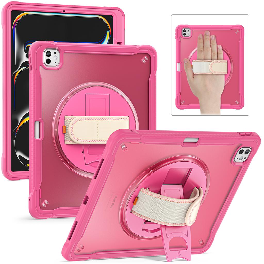Kickstand Tablet Cases for iPad Pro 13 2024 Kids Friendly Pencil Holder Hand Strap Adjustable Shoulder Strap 360 Rotating Covers