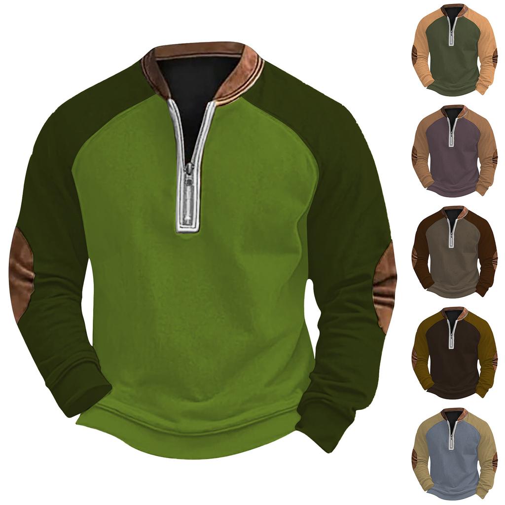 Men's Retro Casual Color Blocked Zipper Sweatshirt