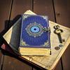 200 Pages Handmade Evil Eye Leather Journal: Blue & Gold Book of Shadows | Vintage Handmade Paper | Brass Lock | Mystic Diary for Writing