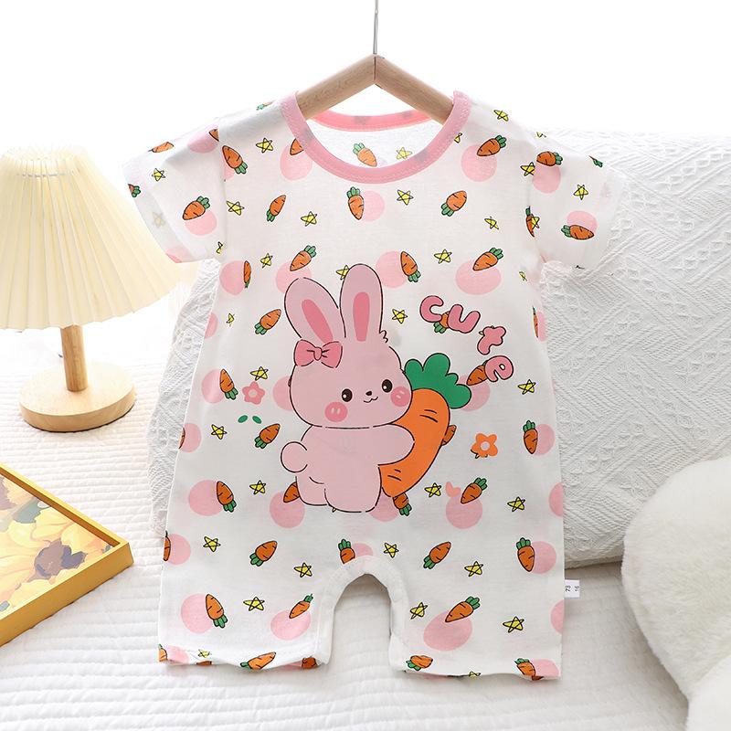 Zomerjongen Baby 0-1 Jaar Meisje Dunne Korte Mouw Cartoon Baby Onesie Romper