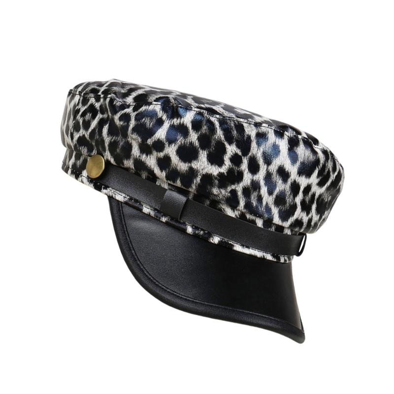 Flat Cap PU Leather Leopard Print Sun Breathable For Outdoor Use Riding Fashion Seamless Construction