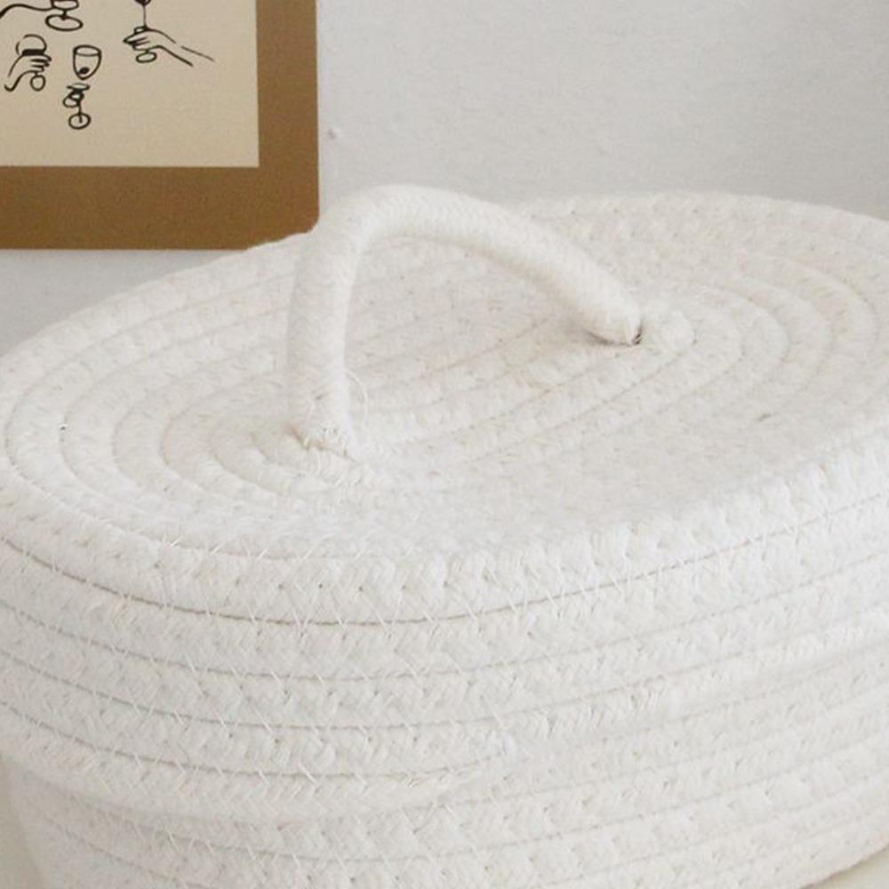 Handmade Cotton Rope Storage Box Woven Design Oval Shape Storage Container Decorative With Lid Storage Bin Needles Storage