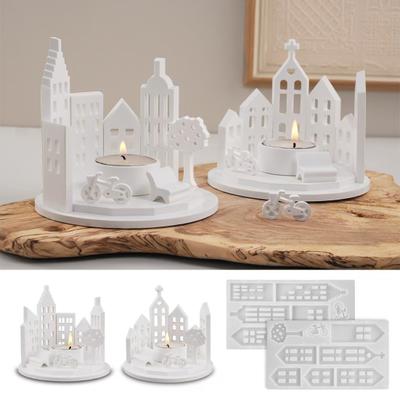 Silicone Mold House Candle Holder Crystal Resin Mold DIY Home Decoration Gypsum Cement Mold Candlestick Silicone Mold for Resin Crafts Ornaments Gift