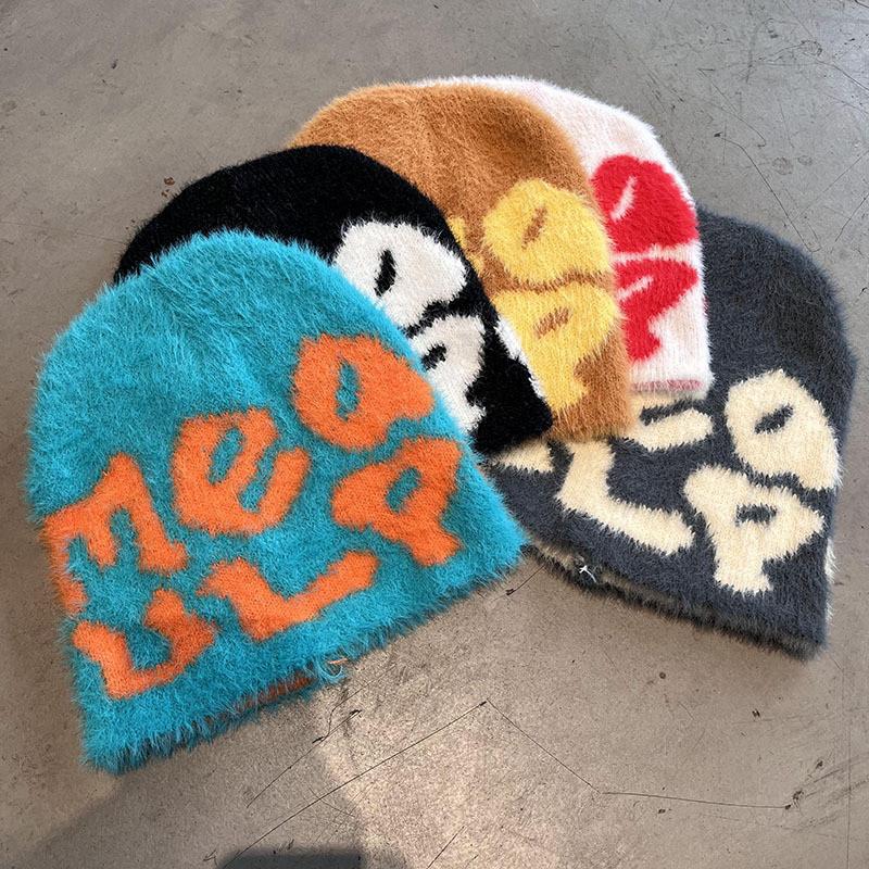 Hat Minimalist Knit Embroidered Letters Meaulp Winter Warmth Protection Earmuff