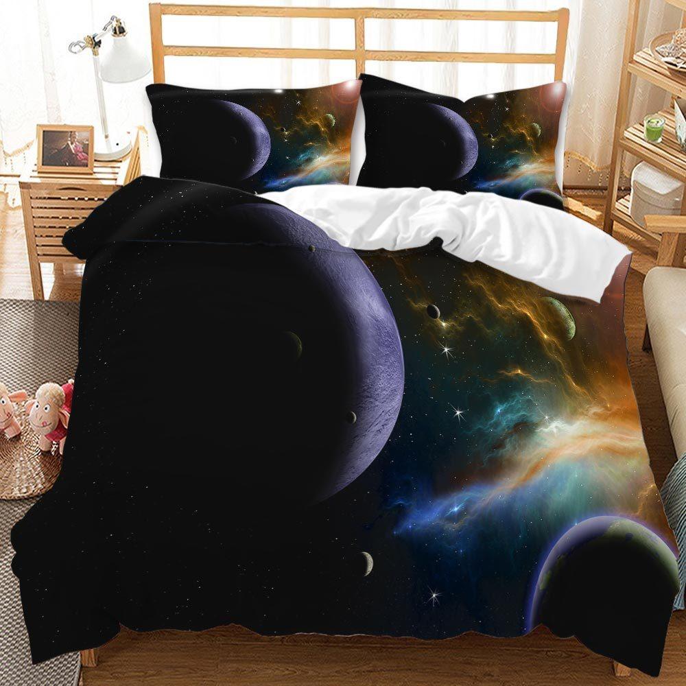 3D Space Planet Printed Down Duvet Cover Pillowcase with Universe Starry Sky Pattern Bedding Set for Kids, Home Decoration Gift for Teenagers