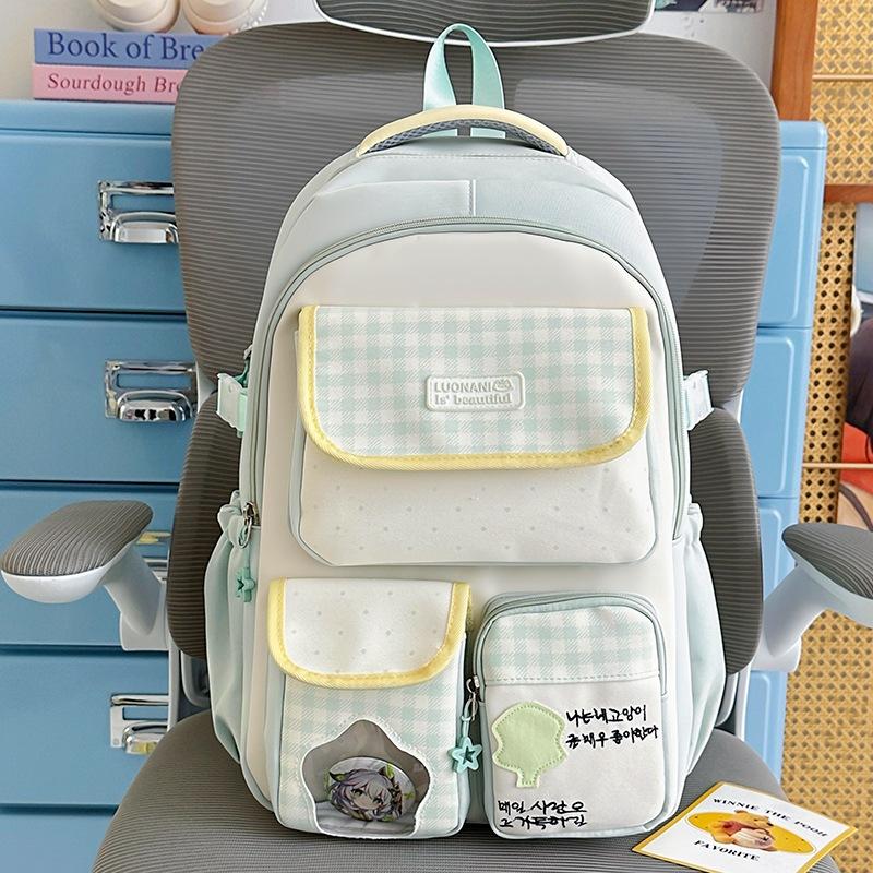 Schoolbag New Schoolbag Female Japanese Ins Cute Dopamine Contrasting Color College Style Primary and Secondary School Students Multi-compartment