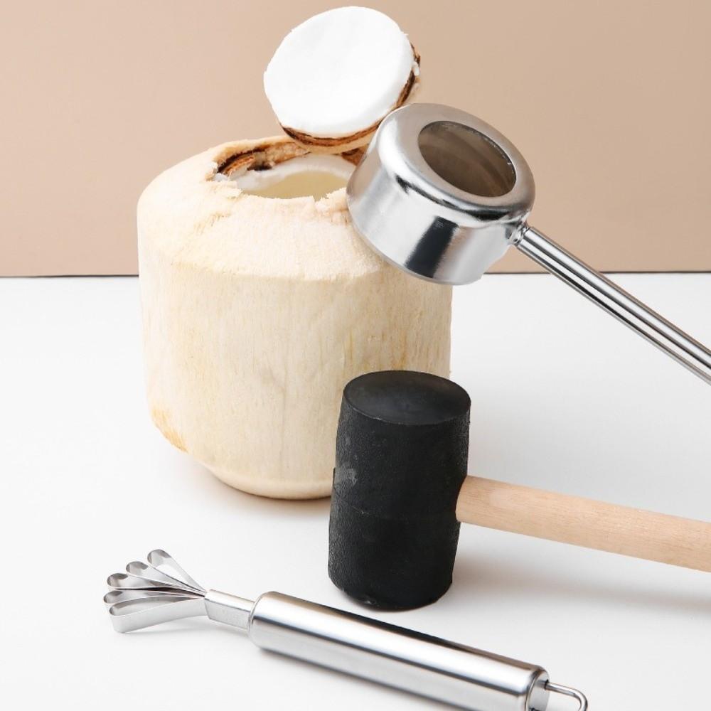 Rubber Hammer Coconut Opener Tools Wooden Handle Coconut Puncher Hand Hole Puncher  Fruit Opening
