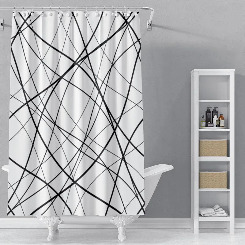 The New Isn Simple Nordic Black And White Line Draft Shower Curtain Toilet Partition Hanging Cloth Window Shading