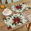 1/2/4/6/8pcs Christmas Theme Placemats - Beautiful Christmas Flower Pattern, 17.7 Inch X 11.8 Inch Rectangle Table Placemats, Machine Washable