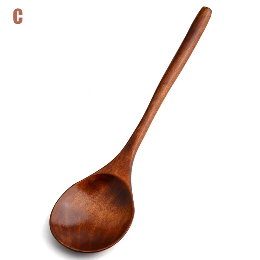 1pc Solid Wood Long Handle Wooden Spoon Korean Sauce Stir Spoon Japanese Round Mouth Anti-scalding Hot Pot Stirring Spoon