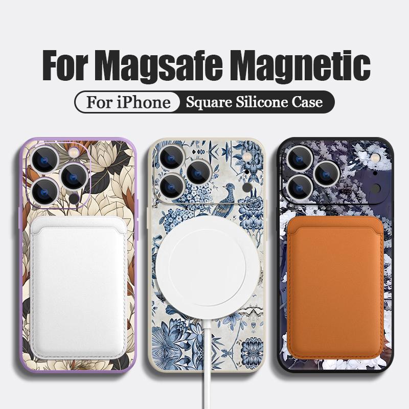 For iPhone 17 Pro Max Case INS Style Retro Pink White Flowers Pattern Magnetic For Magsafe Soft Cover For iPhone 16 15 14 13 Pro Max 17E 16E