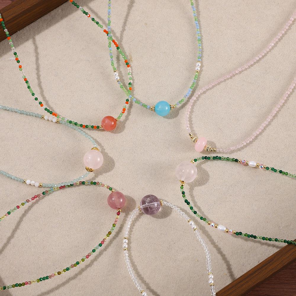Ultra-Fine Rice Bead Natural Stone Pendant Necklace - Mori-kei Spring/Summer Handmade Fresh Beaded Accessory