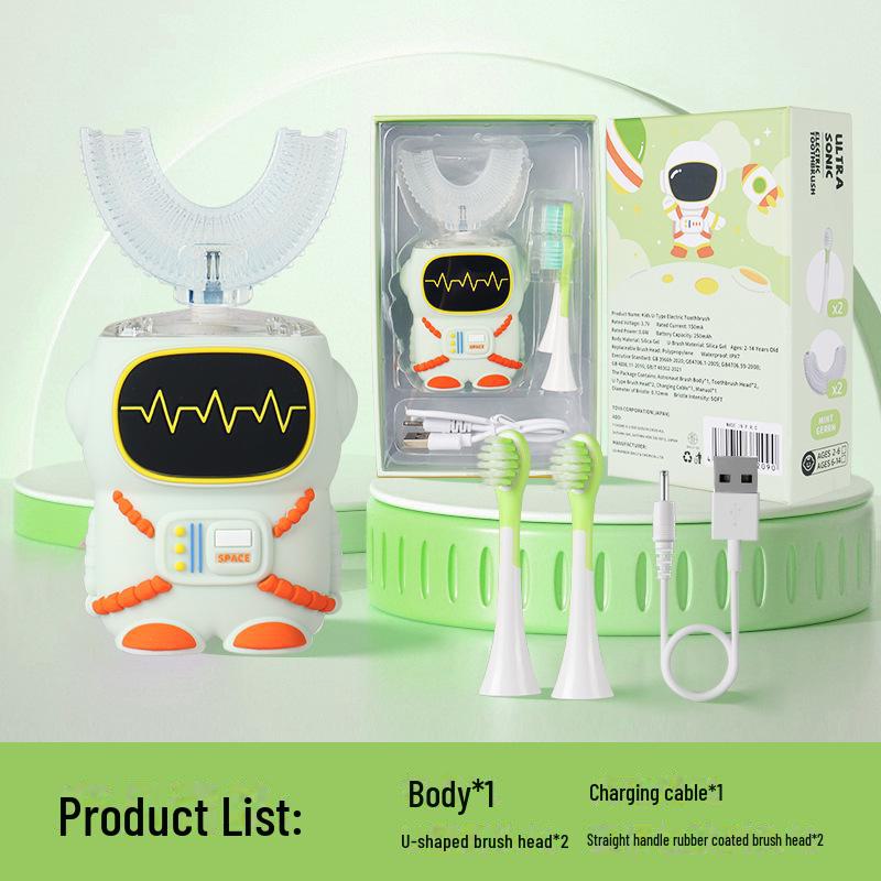 מברשת שיניים חשמלית לילדים עם עיצוב מצויר של אסטרונאוט, דינוזאור וחדי קרן