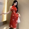 Sex Underwear Sexy Printing New Retro Buckle Cheongsam Temptation Hot Hollow Hip Skirt Set