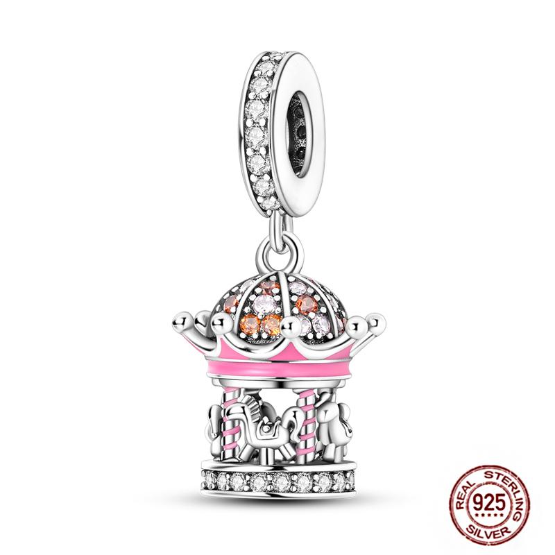 Charms Beads 925 Sterling Copper Pink Butterfly Luminous Firefly Chameleon Heart Charm Fit Original Bracelet DIY Holiday Zircon