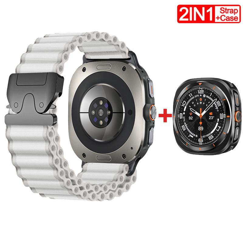 Pasek/Etui 2W1 dla Samsung Galaxy Watch Ultra(2025) 47mm Ultra(2025) 47mm Metalowa Stopowa Koperta Nylonowa Pętla Bransoleta Luksusowa Pokrywa
