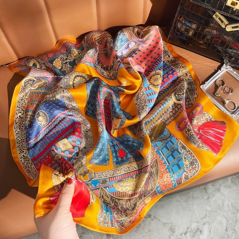 Spring new armor printed silk scarf women's high-grade plain crepe satin mulberry silk square scarf business gift