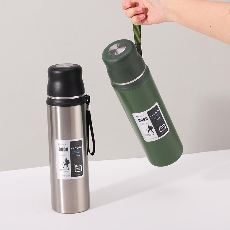 Stainless steel thermos cup sports kettle outdoor portable sling full steel cup water cup
