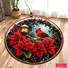 Christmas Round Area Rug Cardinal Bird Poinsettia Flower Floral Winter Holiday Non-Slip Floor Mat Carpet for Living Room Bedroom