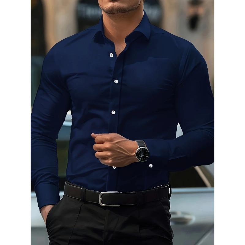 New Men Shirt Brand New Solid Color Long Sleeve Elastic Fabric Men's Multiple Colors Male Quality Basic Shirt