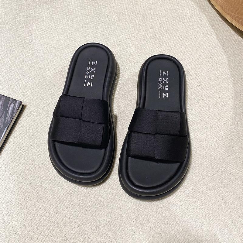 Summer new niche woven cloth with slippers women's thick bottom outer wear casual beach vacation sandals