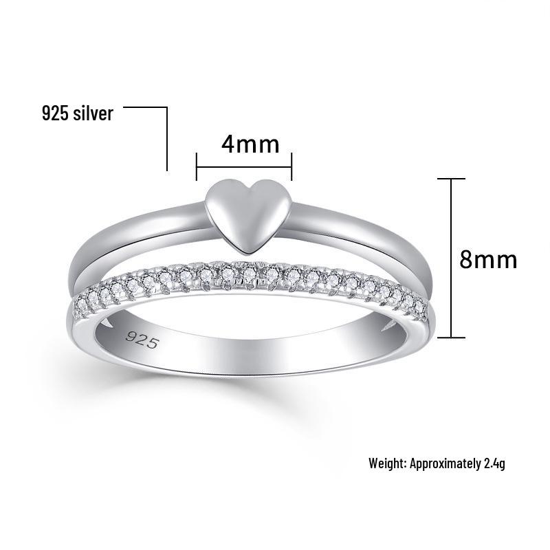 Geometric Silver S925 Zircon Love Ring - Versatile Simple Design