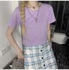 Women's Crew Neck Short Sleeve Crop T-Shirt Slim Fit Candy Color Solid Polyester Cropped Top Multi Color Y2K Summer Casual Tee