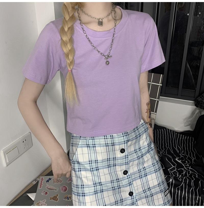 Women's Crew Neck Short Sleeve Crop T-Shirt Slim Fit Candy Color Solid Polyester Cropped Top Multi Color Y2K Summer Casual Tee