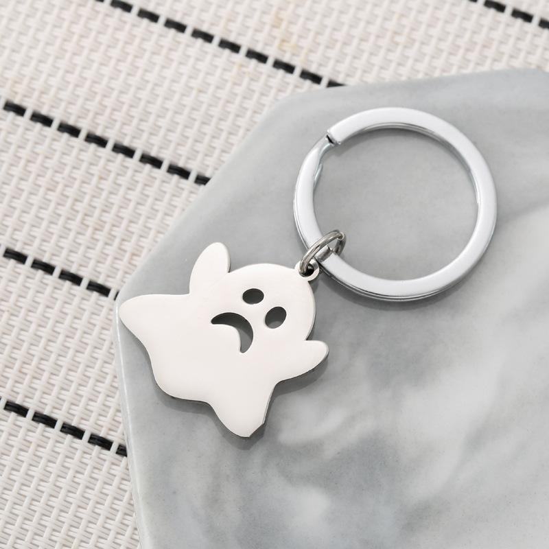 Cute Ghost Stainless Steel Keychain Cartoon Halloween Style Fashion Best Friend Pendant Practical Student Gift