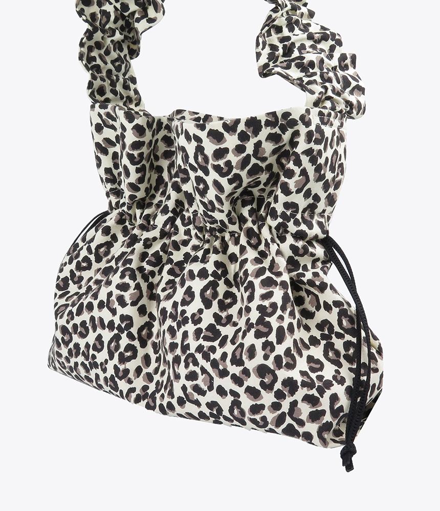 A By A 22 Leopard Print Peddler Bucket Eco Shirred Bag Ivory