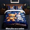 Teddy Bear Theme Custom Text Or Name 3Pcs Bedding Set,1 Flat Sheet & 2 Pillowcases Personalized Home Bedding