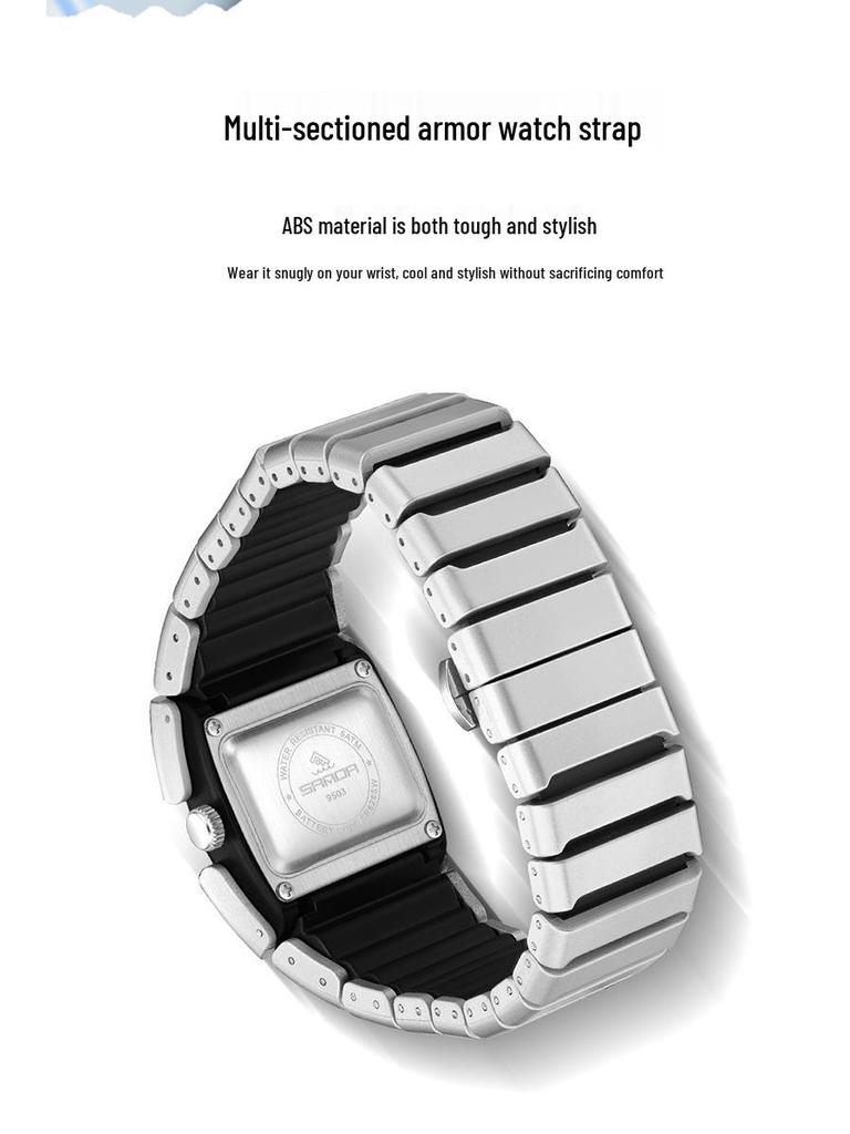 Sanda Men's Waterproof Y2K Retro Quartz Wristwatch with Multi-section Armor Strap, Model 9503.