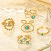 Stainless Steel Ring, Vacuum Plated 18K Gold Star Eye Turquoise Open Jewelry.