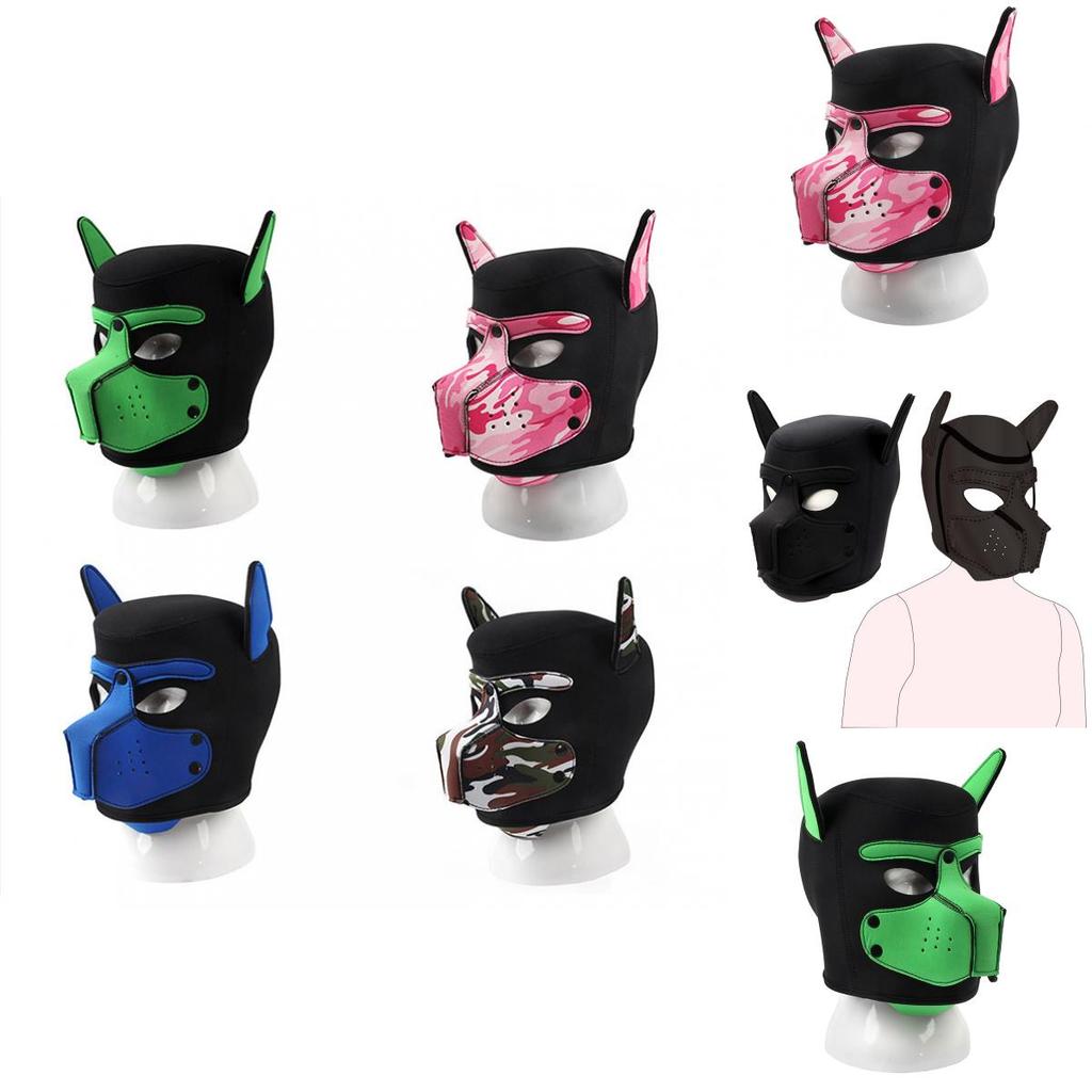 Gelişmiş Rol Oyunu Deneyimleri İçin Yeni Yetişkin Fetiş Köpek Başlı Maske Kostümü Siyah ve Renkli Varyantlarda