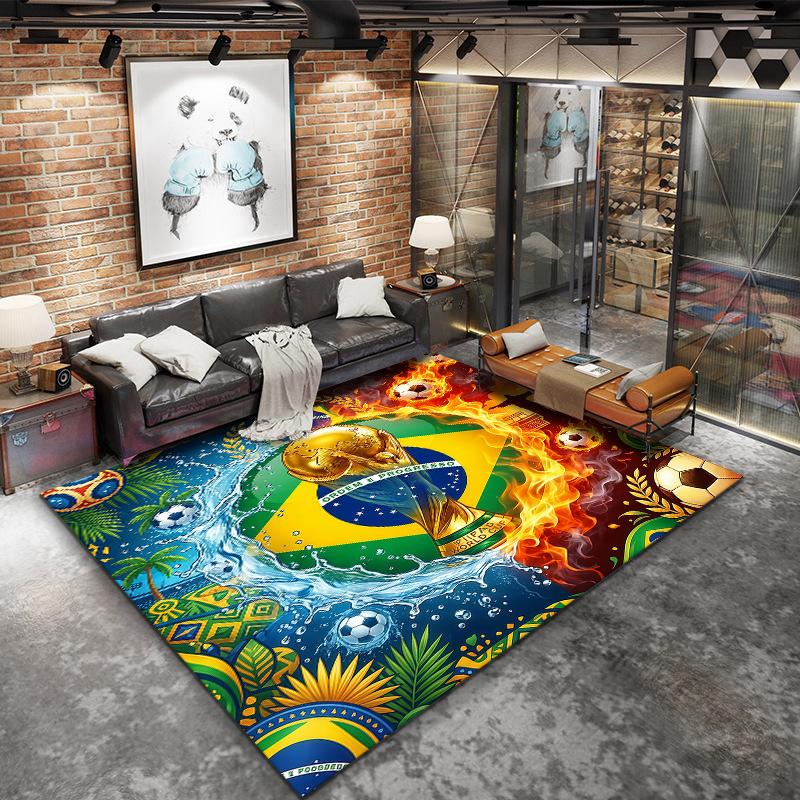Tapete Quadrado com Padrão de Futebol da Copa do Mundo, Tapete de Área, Tapete para Sala de Estar, Quarto, Sofá, Sala de Brincar, Decoração, Tapete Antiderrapante, Presentes de Feriado e Aniversário
