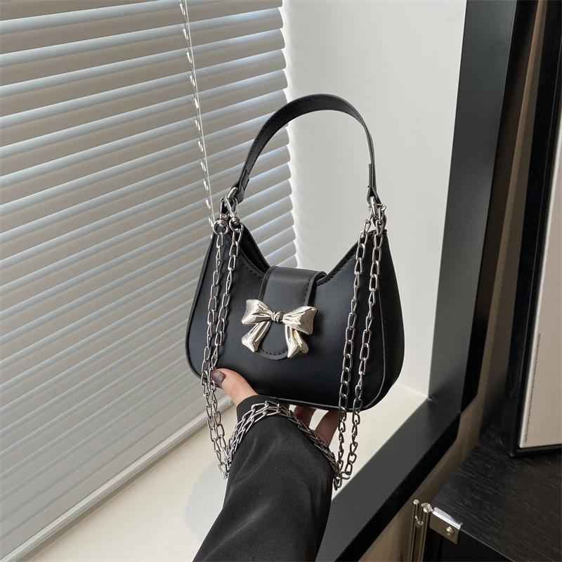 Fashionable 2024 Women's Shoulder Bag Adorable Bow Crescent Design Trendy