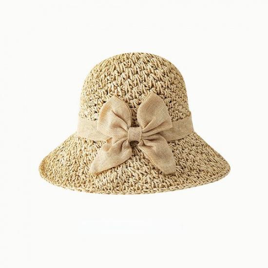 Женская соломенная шляпа от солнца Пляжная Широкополая Складная Бант Классическая Дорожная Милая Летняя Шляпа бежевый